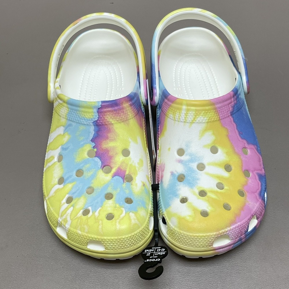 Crocs Unisex Classic Tie Dye‎ Graphic Clogs Sandal Women 11 White Rainbow NEW